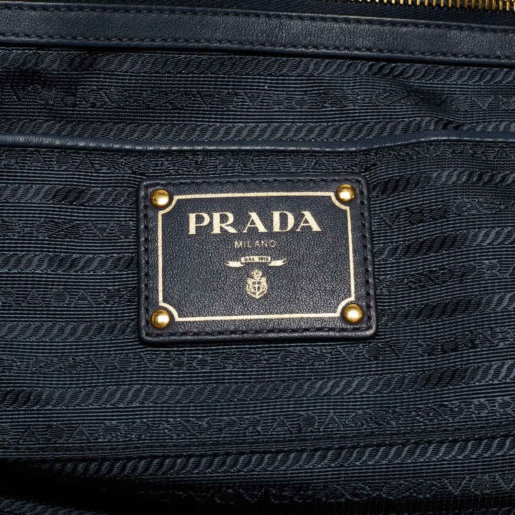 Pre Owned Prada Navy Blue Leather Chain Handle Hobo