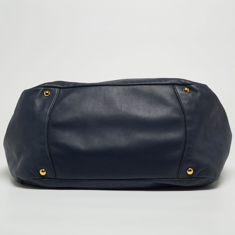 Pre Owned Prada Navy Blue Leather Chain Handle Hobo