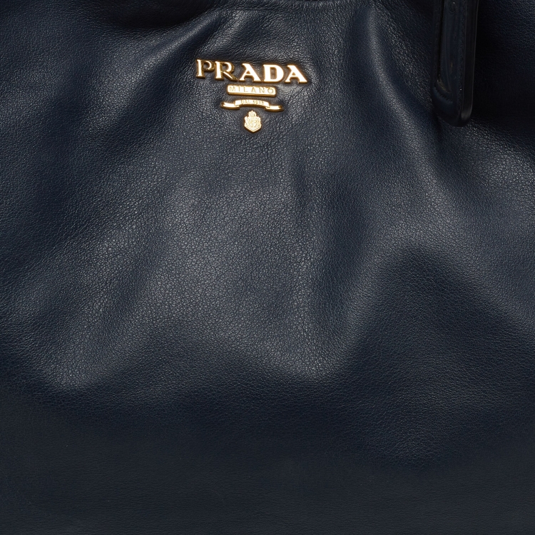 Pre Owned Prada Navy Blue Leather Chain Handle Hobo