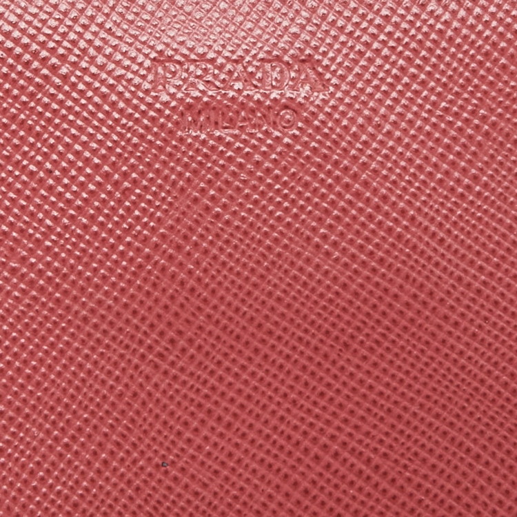 Pre Owned Prada Pink Saffiano Leather Flap Wallet On Strap