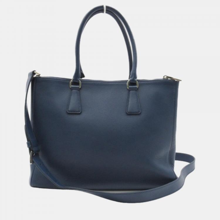 Pre Owned Prada Blue Leather Medium Saffiano Lux Double-Zip Galleria Tote Bag