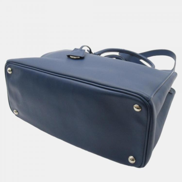 Pre Owned Prada Blue Leather Medium Saffiano Lux Double-Zip Galleria Tote Bag