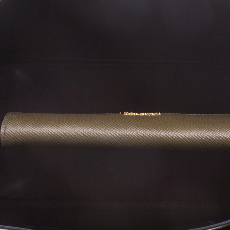 Pre Owned Prada Olive Green Saffiano Cuir Leather Convertible Tote