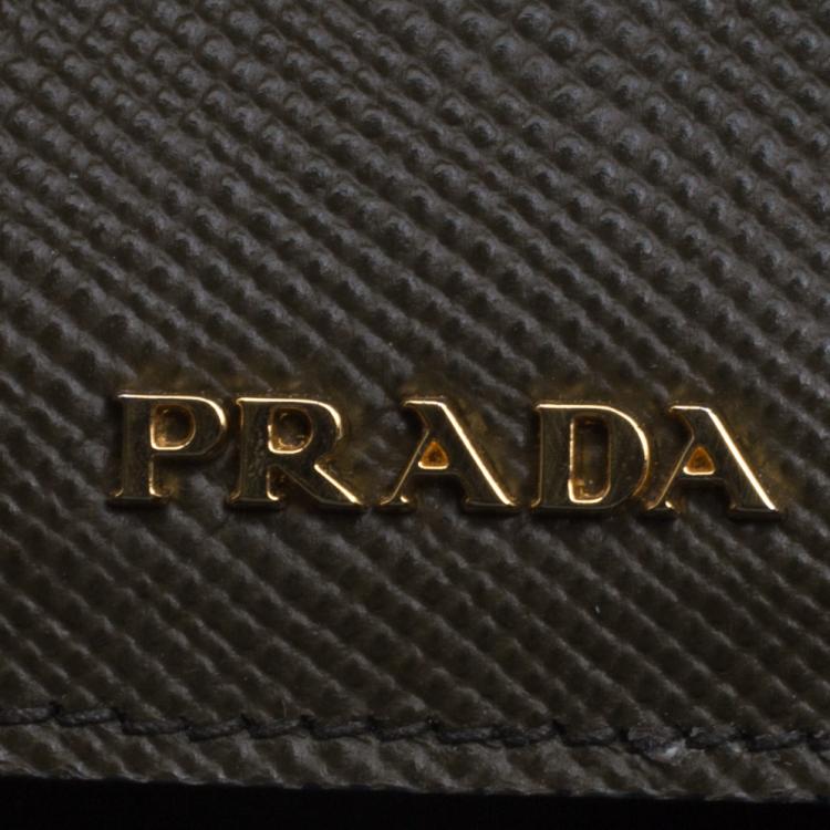 Pre Owned Prada Olive Green Saffiano Cuir Leather Convertible Tote