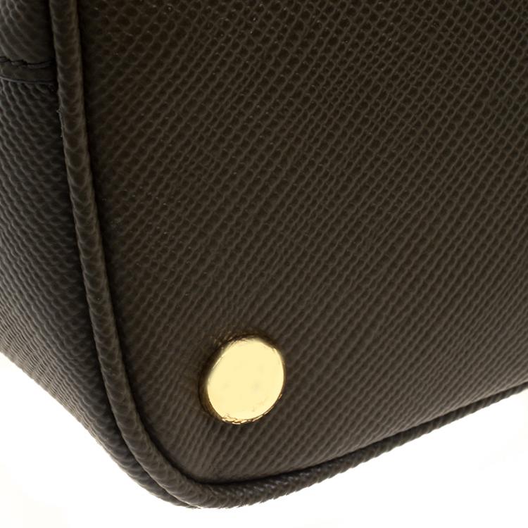 Pre Owned Prada Olive Green Saffiano Cuir Leather Convertible Tote