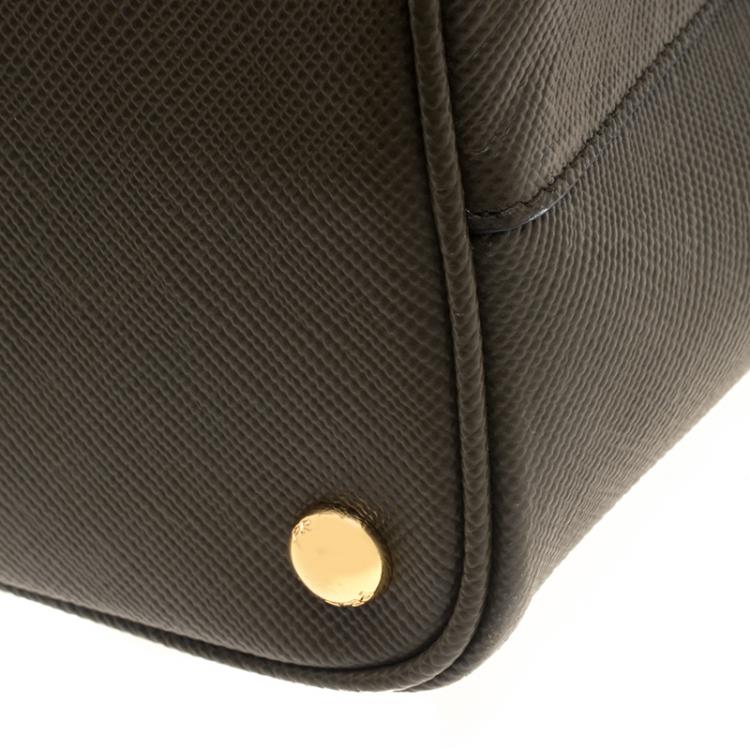 Pre Owned Prada Olive Green Saffiano Cuir Leather Convertible Tote