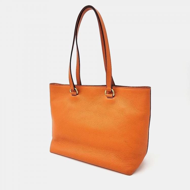 Pre Owned Prada Orange Leather Vitello Daino Tote Bag
