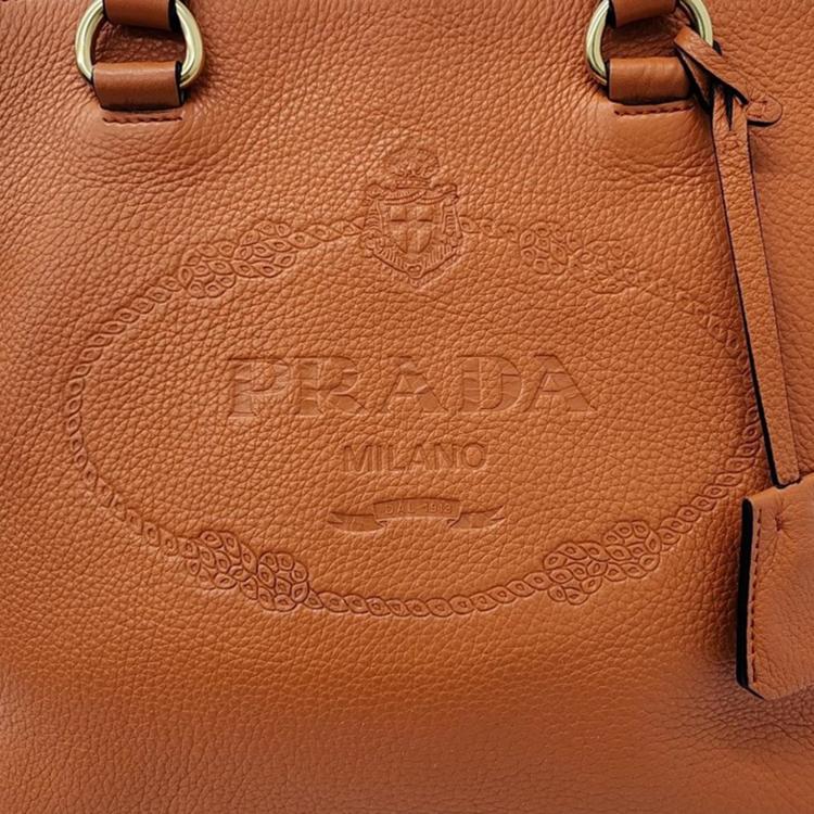 Pre Owned Prada Orange Leather Vitello Daino Tote Bag