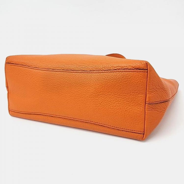 Pre Owned Prada Orange Leather Vitello Daino Tote Bag