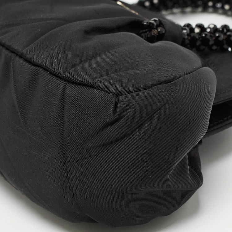 Pre Owned Prada Black Nylon Mini Frame Embellished Bag