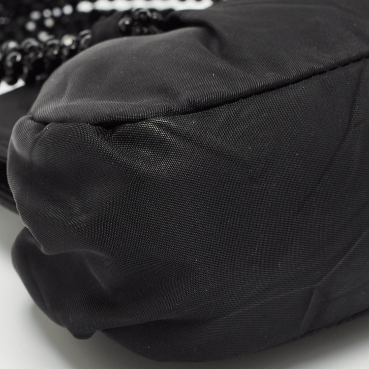 Pre Owned Prada Black Nylon Mini Frame Embellished Bag