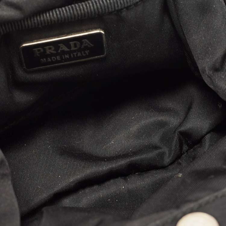 Pre Owned Prada Black Nylon Mini Frame Embellished Bag