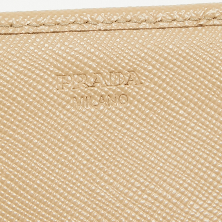 Pre Owned Prada Beige Saffiano Leather Flap Continental Wallet