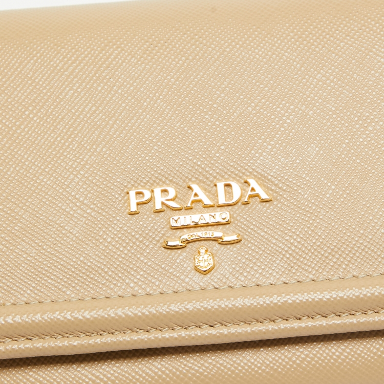 Pre Owned Prada Beige Saffiano Leather Flap Continental Wallet