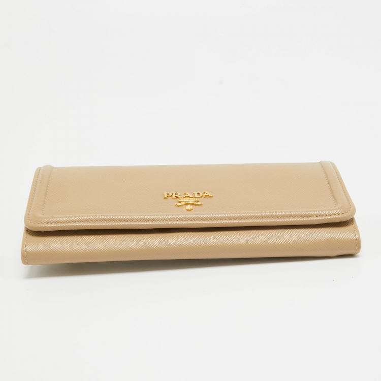 Pre Owned Prada Beige Saffiano Leather Flap Continental Wallet