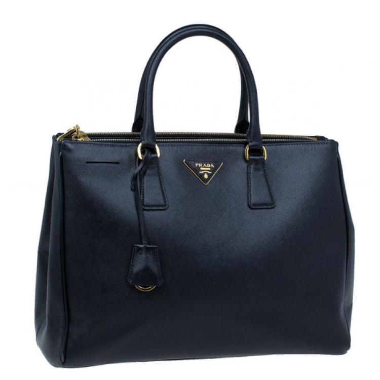 Pre Owned Prada Black Saffiano Lux Double-Zip Tote
