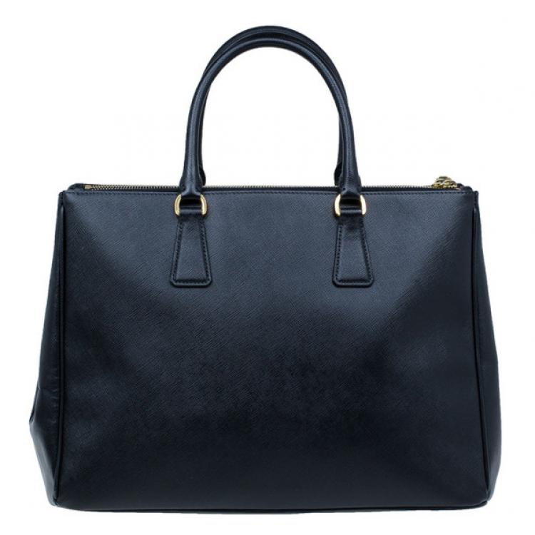 Pre Owned Prada Black Saffiano Lux Double-Zip Tote