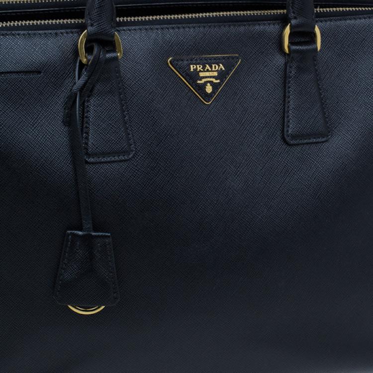 Pre Owned Prada Black Saffiano Lux Double-Zip Tote
