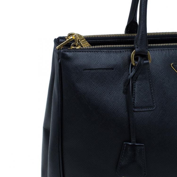 Pre Owned Prada Black Saffiano Lux Double-Zip Tote