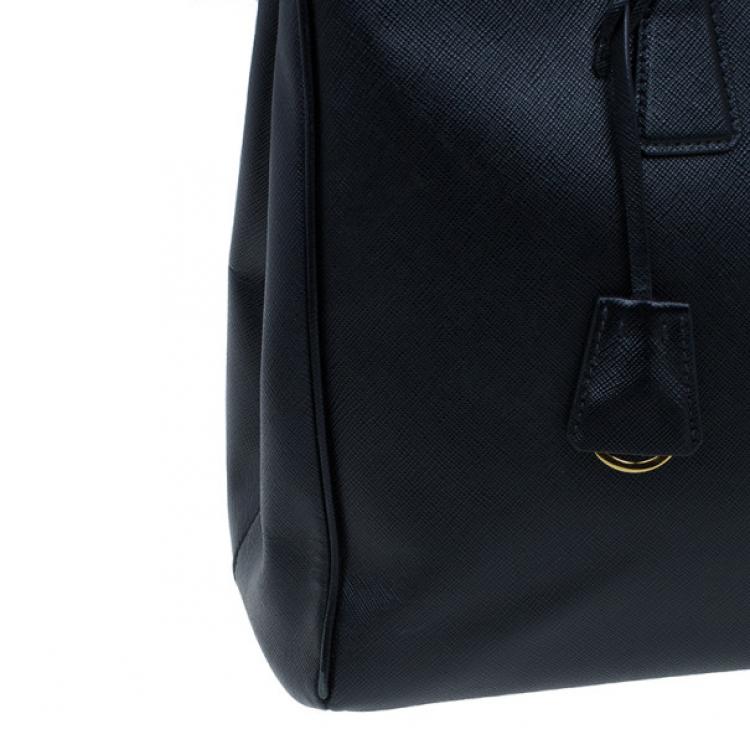 Pre Owned Prada Black Saffiano Lux Double-Zip Tote