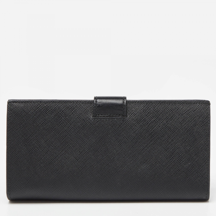 Pre Owned Prada Black Leather Saffiano Leather Wallet