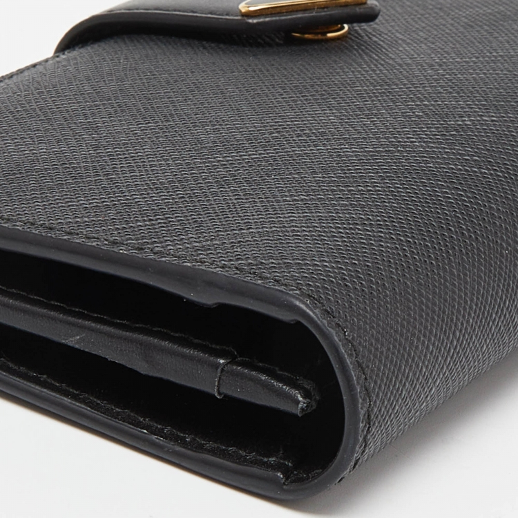 Pre Owned Prada Black Leather Saffiano Leather Wallet