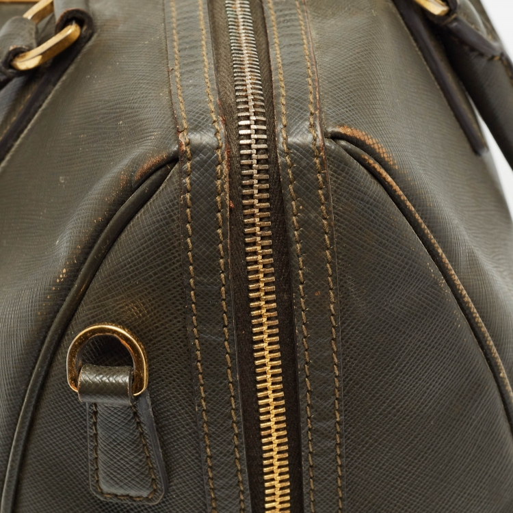 Pre Owned Prada Olive Green Saffiano Leather Bowler Bag