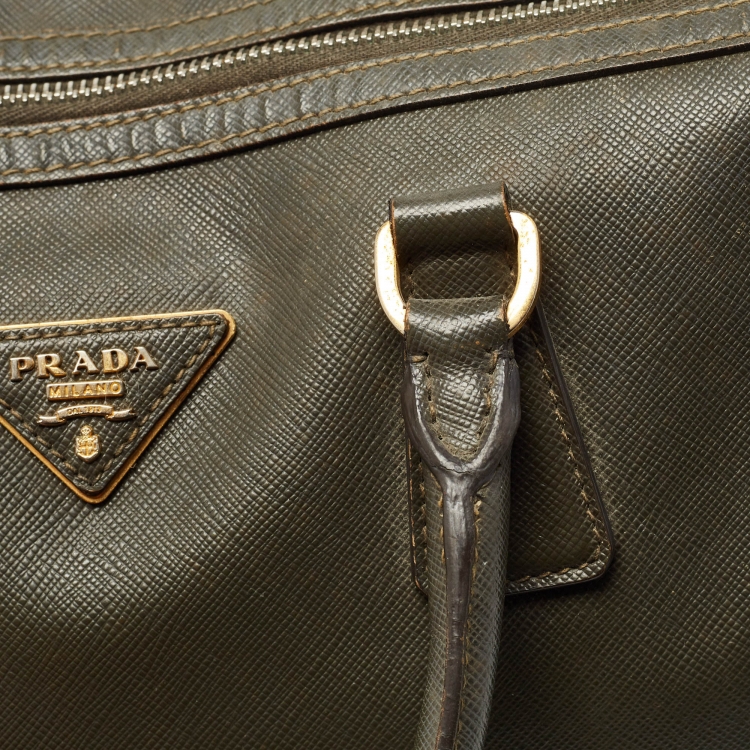 Pre Owned Prada Olive Green Saffiano Leather Bowler Bag
