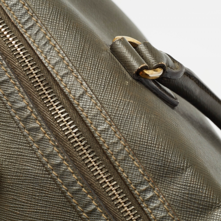 Pre Owned Prada Olive Green Saffiano Leather Bowler Bag