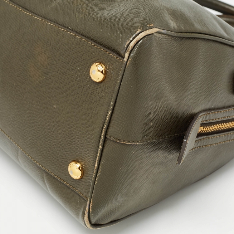 Pre Owned Prada Olive Green Saffiano Leather Bowler Bag