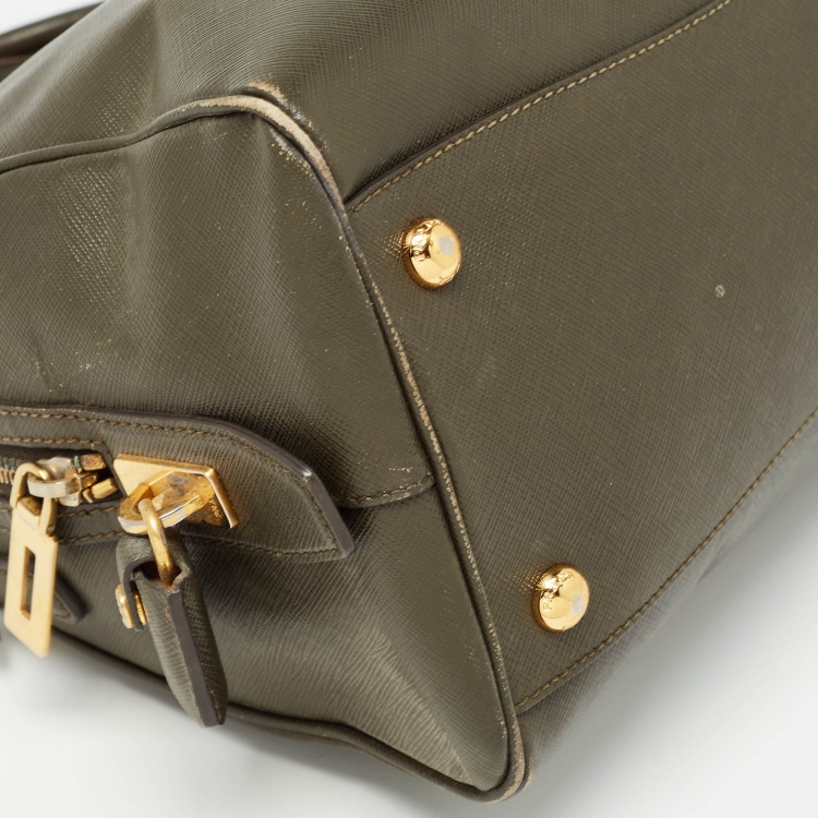 Pre Owned Prada Olive Green Saffiano Leather Bowler Bag