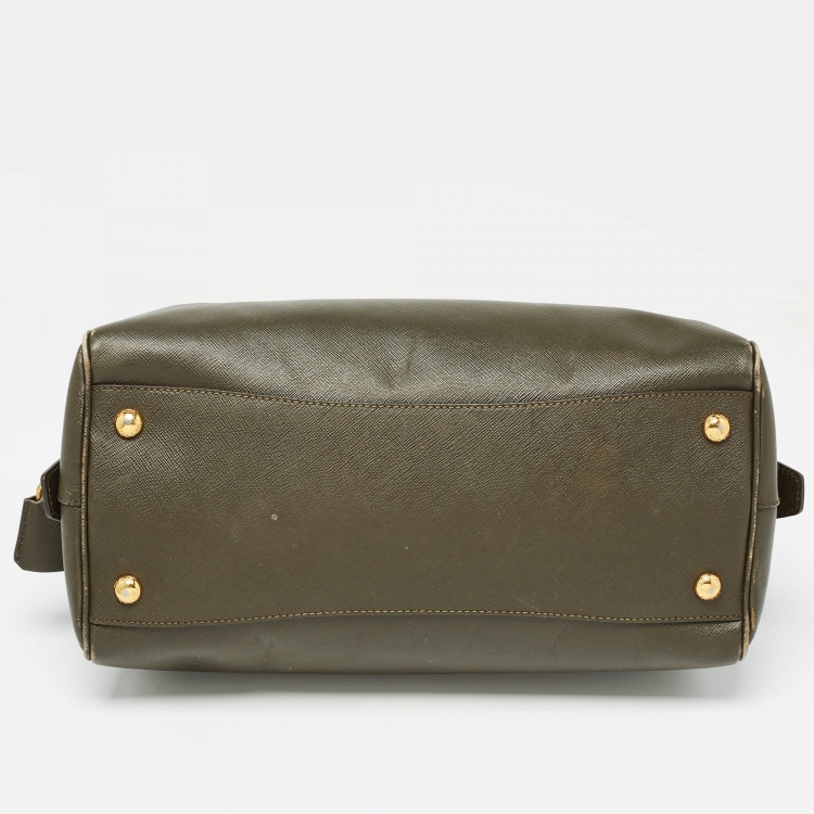 Pre Owned Prada Olive Green Saffiano Leather Bowler Bag