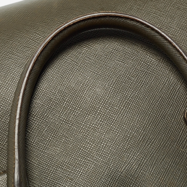Pre Owned Prada Olive Green Saffiano Leather Bowler Bag