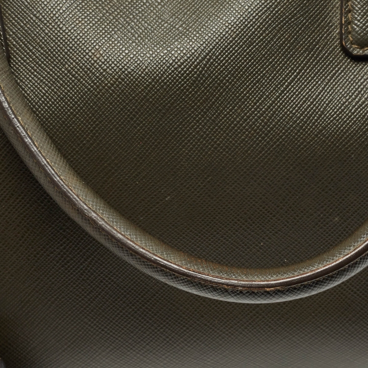 Pre Owned Prada Olive Green Saffiano Leather Bowler Bag
