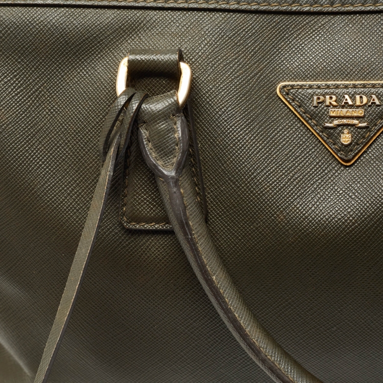 Pre Owned Prada Olive Green Saffiano Leather Bowler Bag