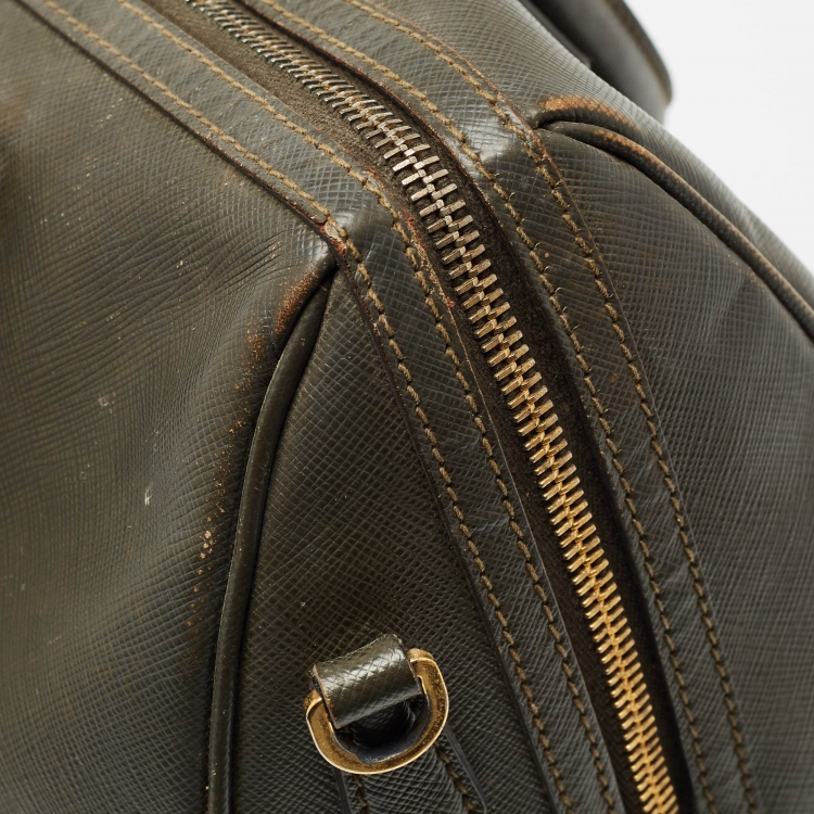 Pre Owned Prada Olive Green Saffiano Leather Bowler Bag