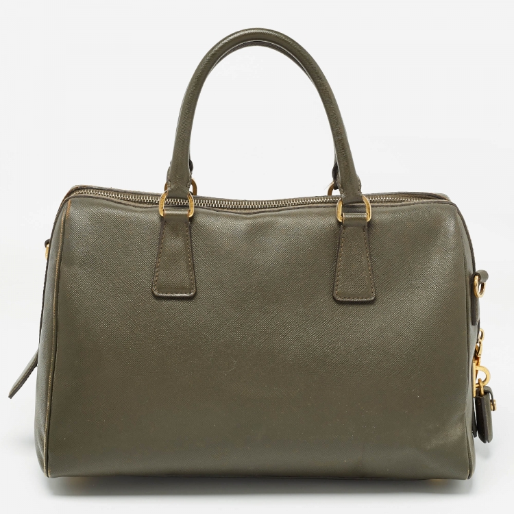 Pre Owned Prada Olive Green Saffiano Leather Bowler Bag