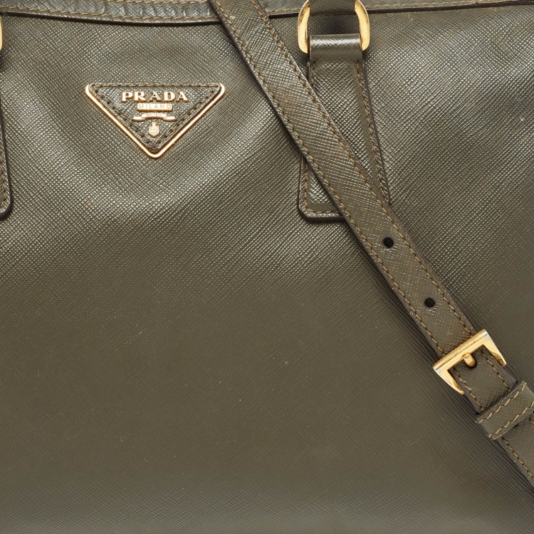 Pre Owned Prada Olive Green Saffiano Leather Bowler Bag