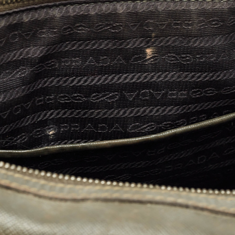 Pre Owned Prada Olive Green Saffiano Leather Bowler Bag