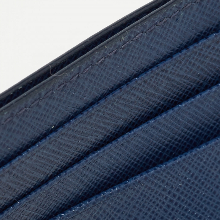 Pre Owned Prada Blue Saffiano Leather Card Holder
