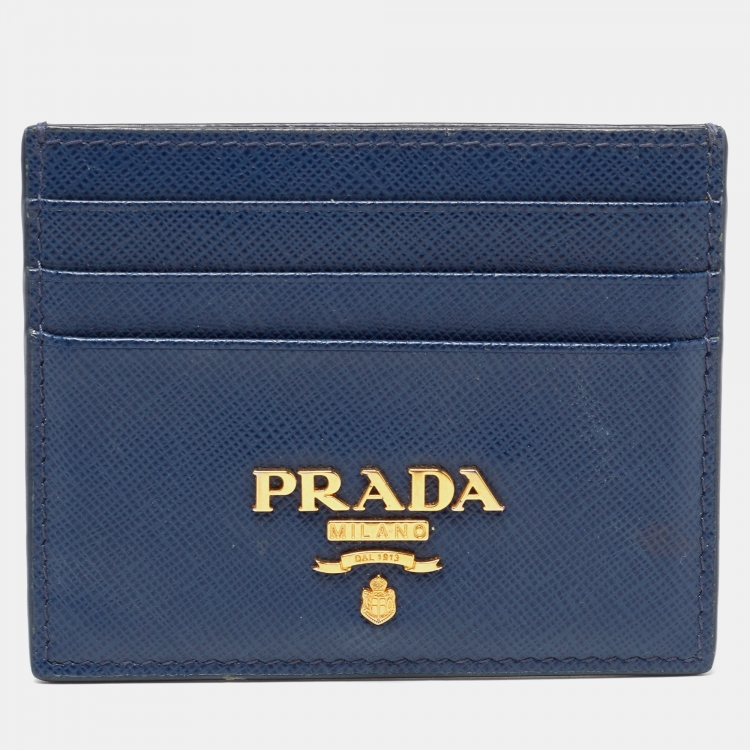 Pre Owned Prada Blue Saffiano Leather Card Holder