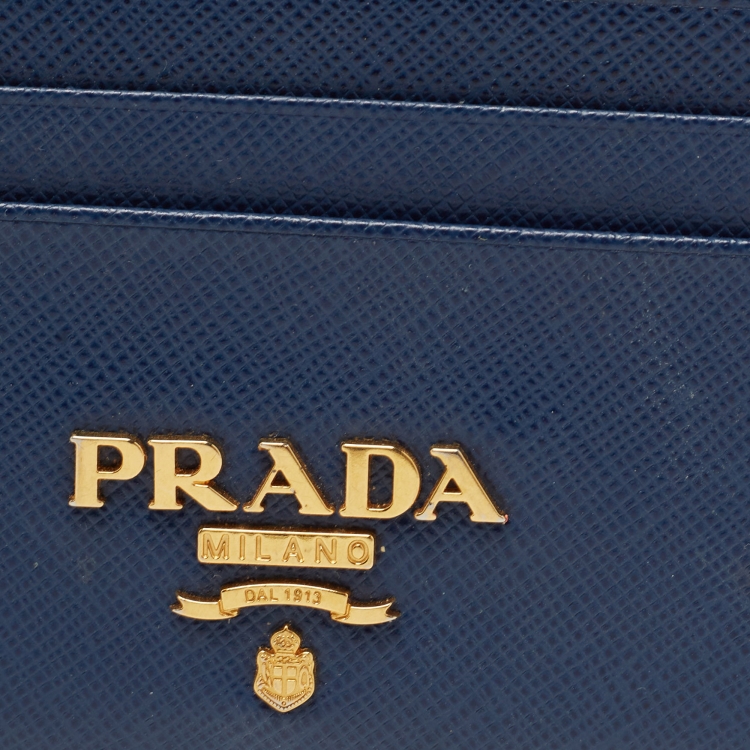 Pre Owned Prada Blue Saffiano Leather Card Holder