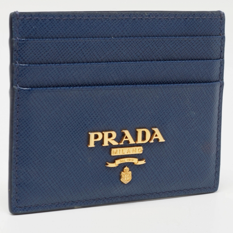 Pre Owned Prada Blue Saffiano Leather Card Holder