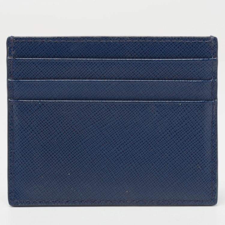 Pre Owned Prada Blue Saffiano Leather Card Holder