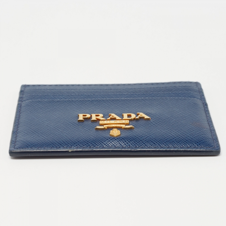 Pre Owned Prada Blue Saffiano Leather Card Holder