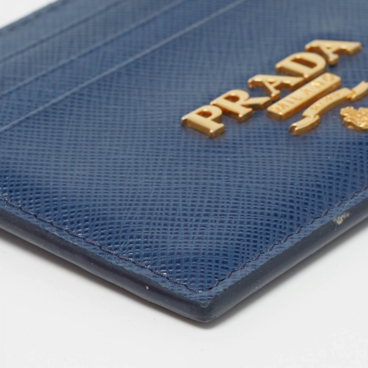 Pre Owned Prada Blue Saffiano Leather Card Holder