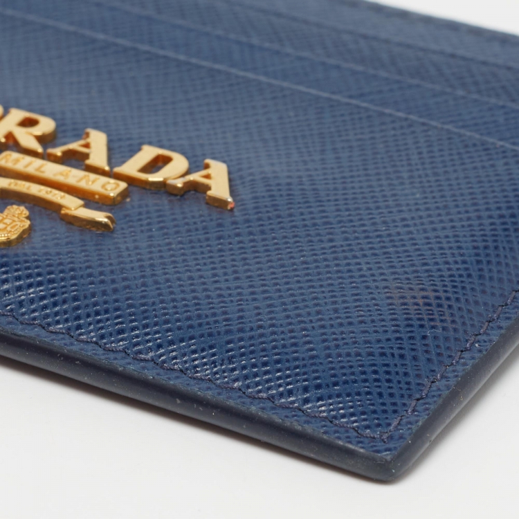 Pre Owned Prada Blue Saffiano Leather Card Holder