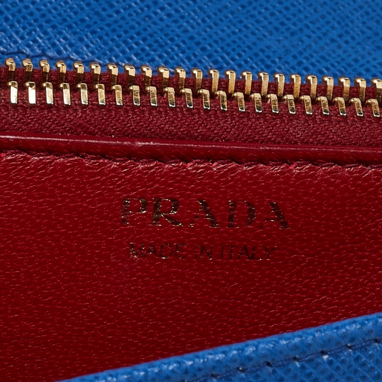 Pre Owned Prada Blue Saffiano Leather Wallet on Chain