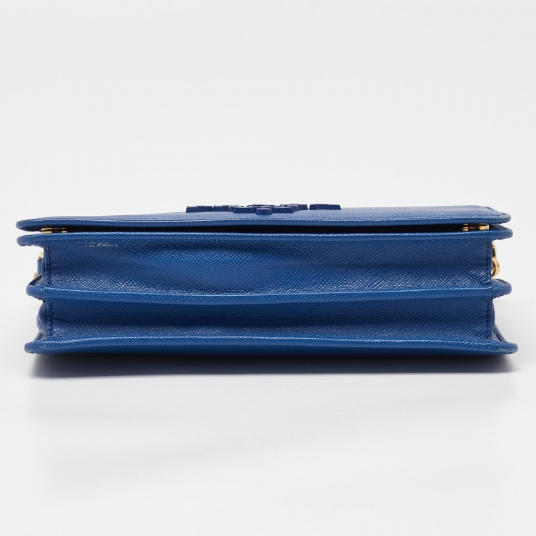 Pre Owned Prada Blue Saffiano Leather Wallet on Chain