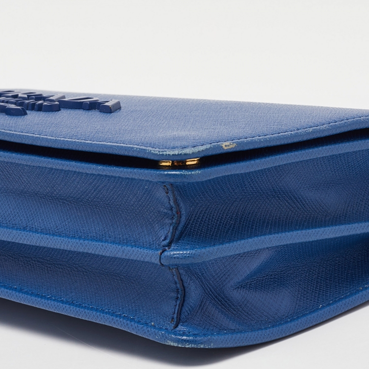 Pre Owned Prada Blue Saffiano Leather Wallet on Chain